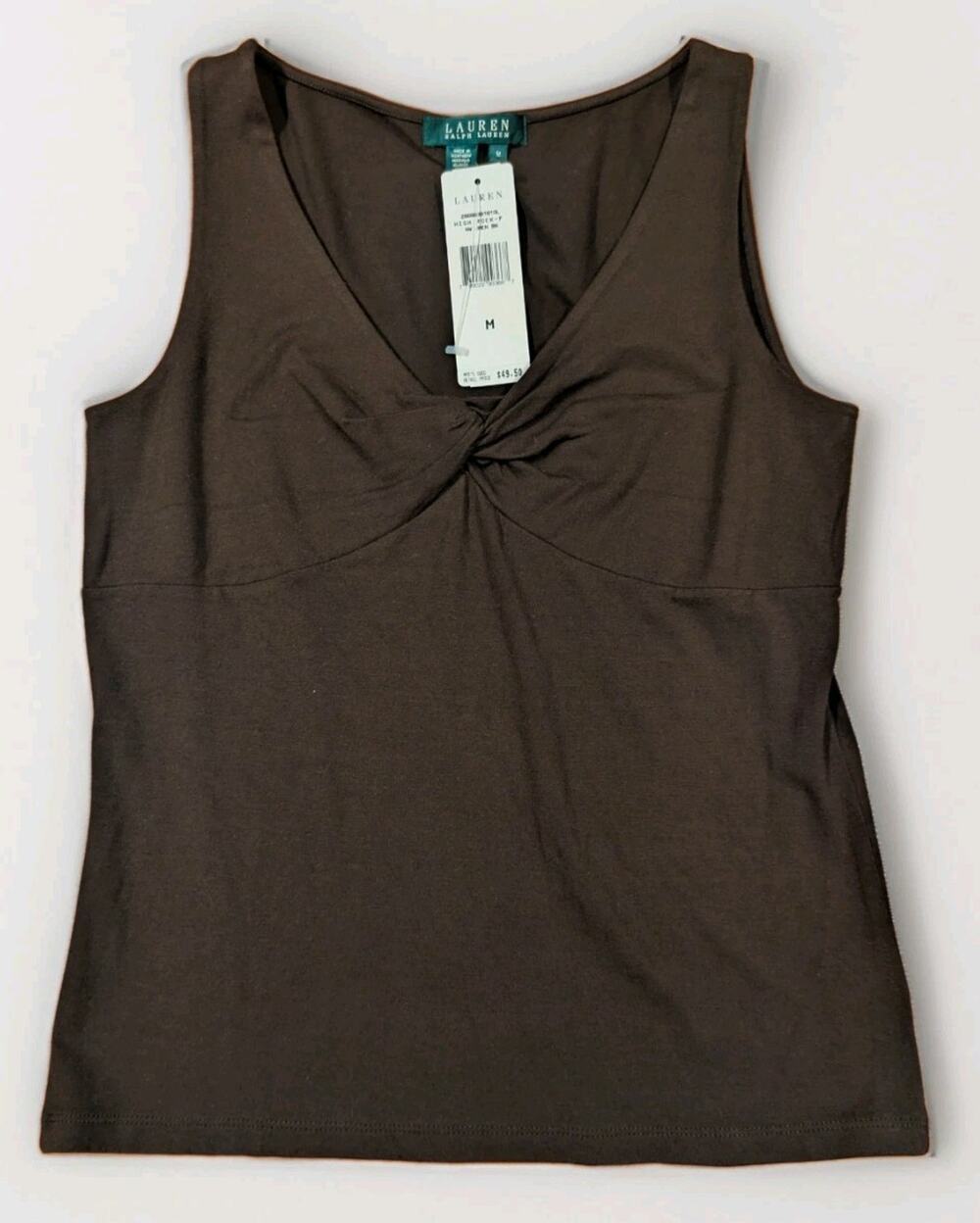 Lauren Ralph Lauren Top Womens M NWT Brown Twist Front V Neck MI USA MSRP $49